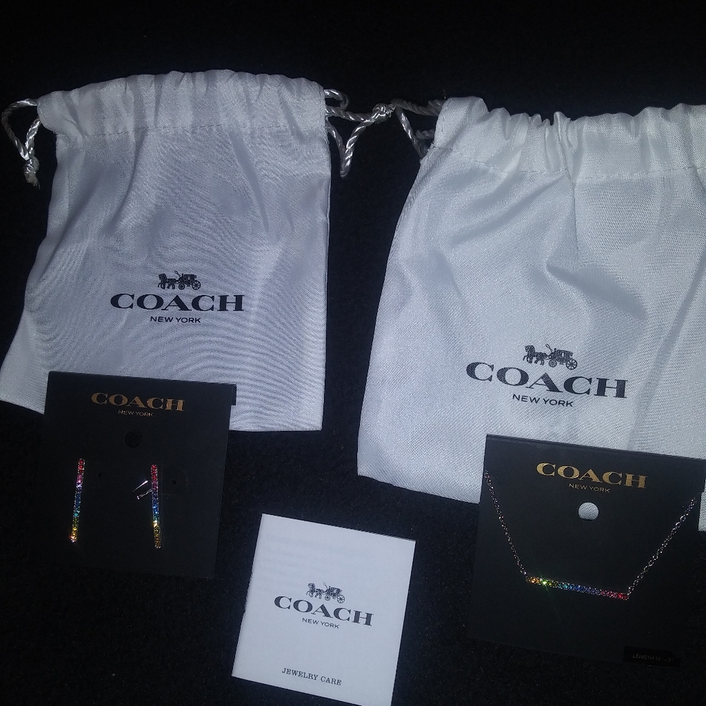 Coach Pave Rainbow Swarovski Set Earrings Necklace